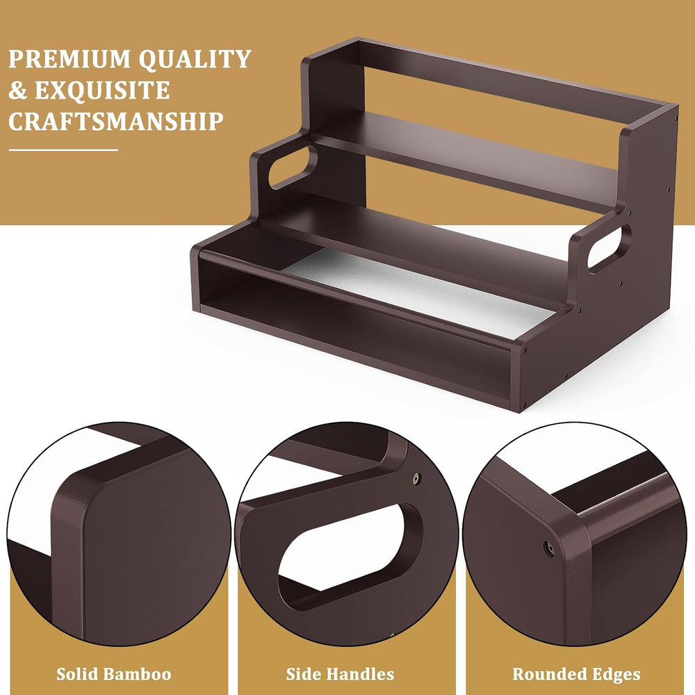 Bamboo Liquor Bottle Display Shelf, 3 Tier Coffee Syrup Rack Organizer, Count...