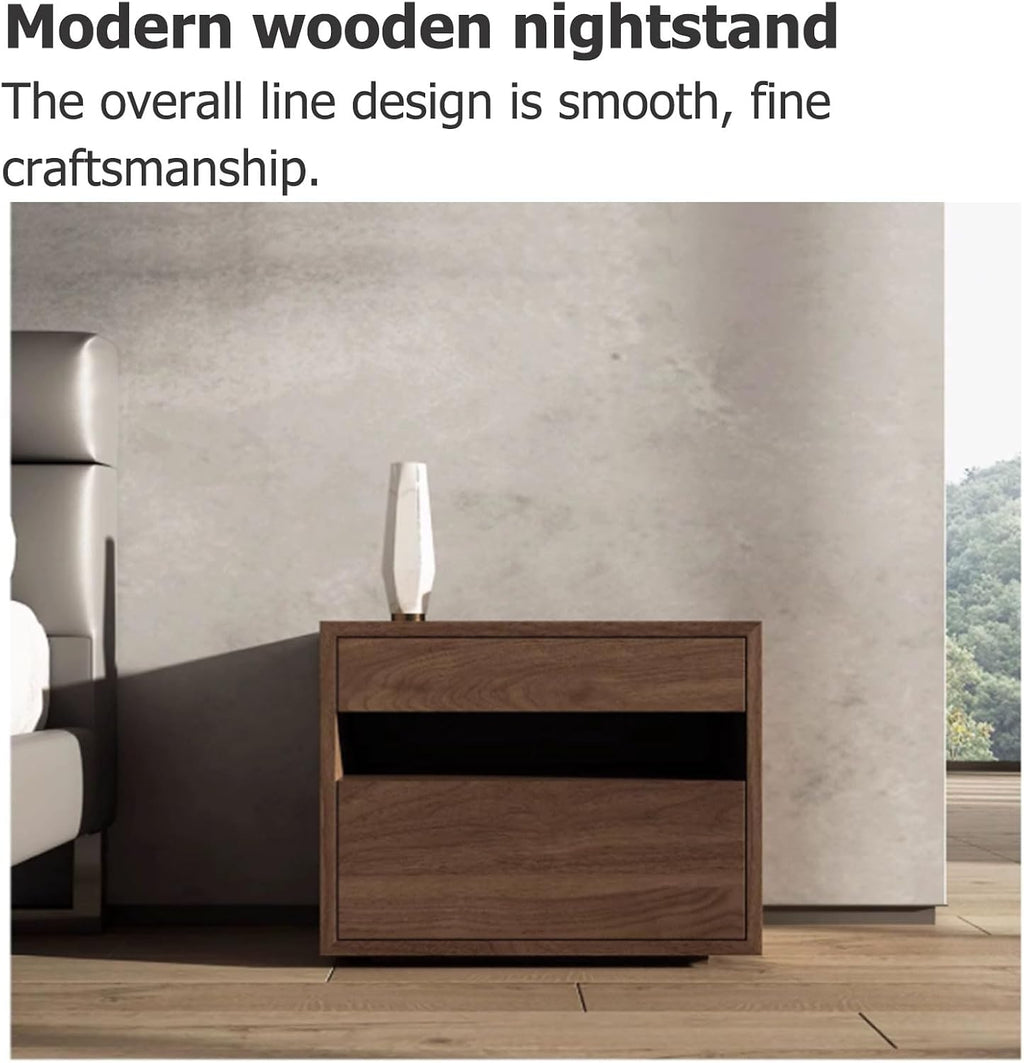 SOBOUR Rectangular Wood Night Stand for Bedroom Storage Bedside Table with 2 Drawers Minimalist Side Table for Living Room Dresser Nightstands Slim Nightstand