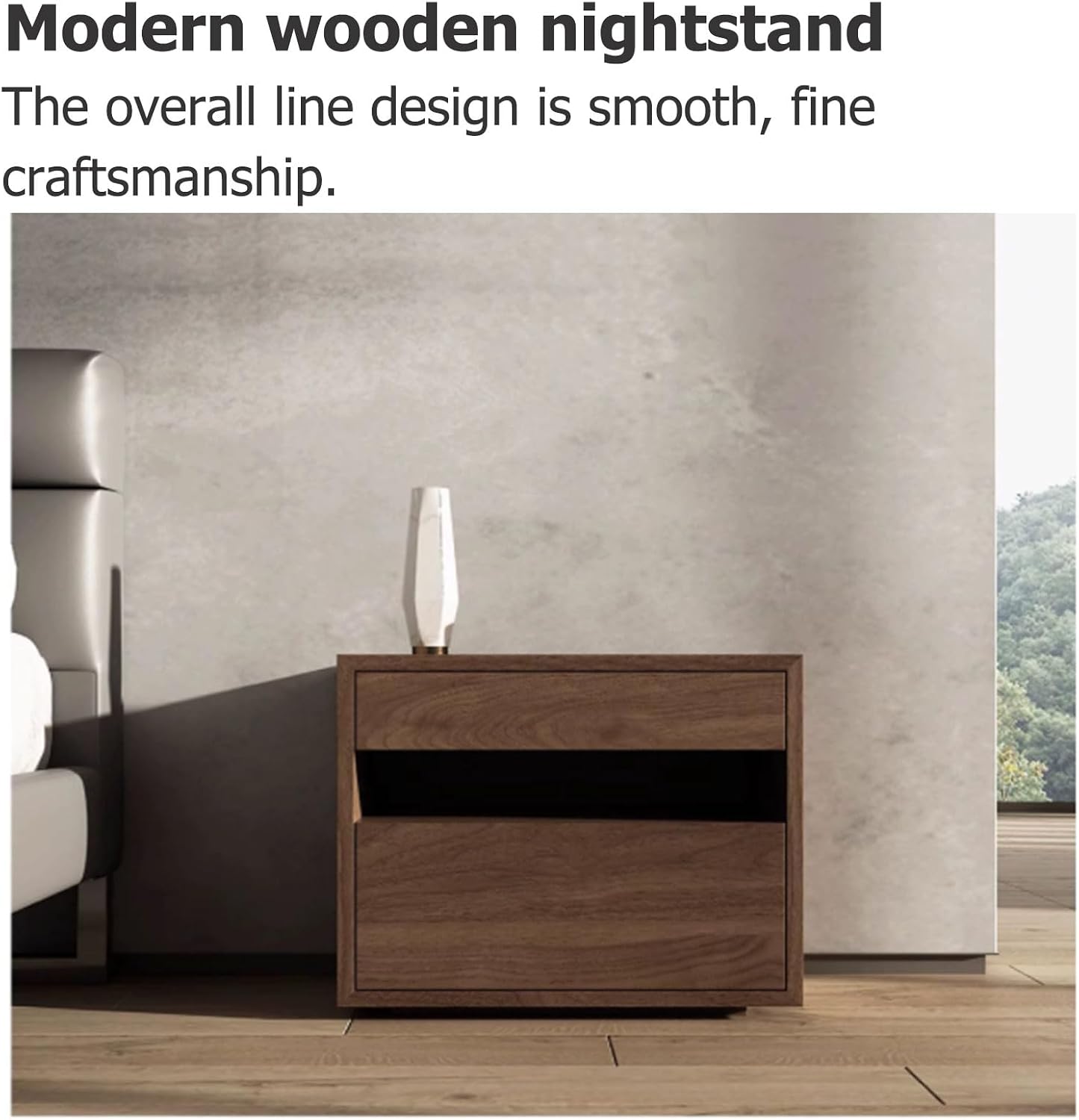 SOBOUR Rectangular Wood Night Stand for Bedroom Storage Bedside Table with 2 Drawers Minimalist Side Table for Living Room Dresser Nightstands Slim Nightstand