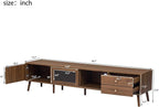 Marzzi Mid-Century Modern TV Stand for 85 inches TV, 76" Media Console with Fluted Cabinet Door, Sliding Glass Doors, and 2 Drawers, Entertainment Center with Storage, Solid Wood Legs