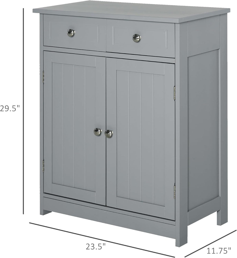 Floor Cabinet with 2 Doors, 2 Drawers and Adjustable Shelf, Freestanding Stor...