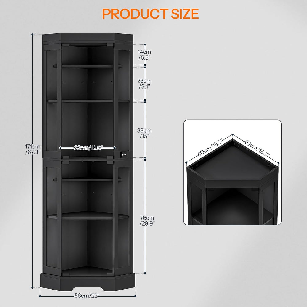 HOOBRO Corner Display Cabinet with Glass Doors，67.9" Glass Display Cabin...