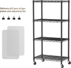 4 Tier Shelves Storage Shelf Wire Closet Bathroom Organizers Metal Pantry Kitchen Garage Shelving Unit Laundry Room Organization Home Rack Net Basket Black with Wheels 14”D X 24”W X 48.9”H