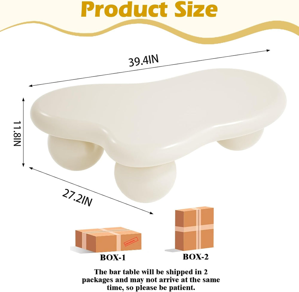40" Modern White Coffee Table Cloud Shape Low Center Table Cute Irregula...