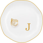 Ceramic Jewelry Tray, Personalized Initial Ring Dish, Elegant Trinket Tray for Rings Earrings Bracelet Necklaces, White Decorative Jewelry Holder for Women Vanity, 4.5 Inch, Letter J