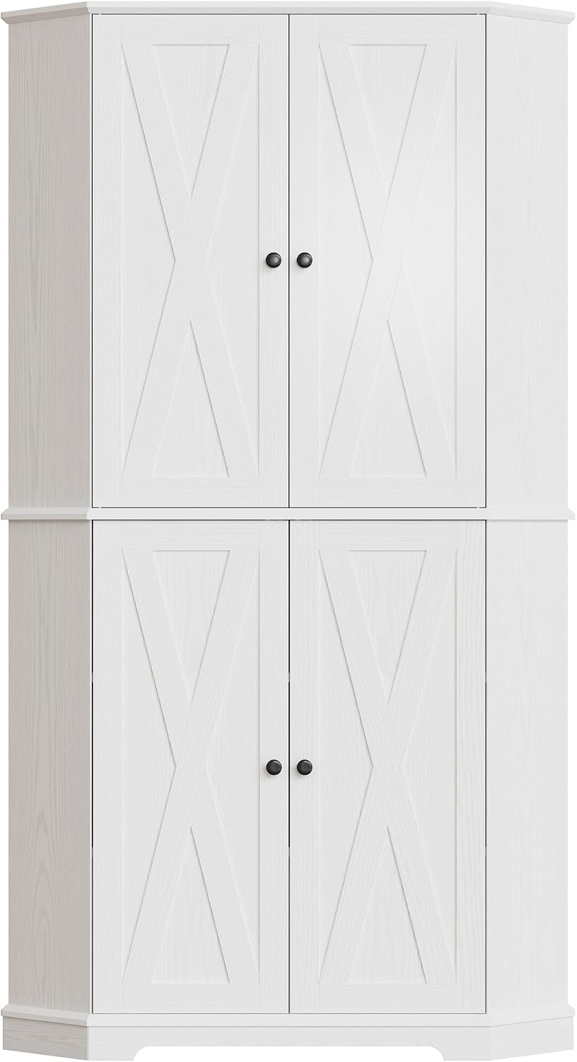 IRONCK Corner Cabinet, 72" Farmhouse Pantry Storage Cabinet, White | 6 T...