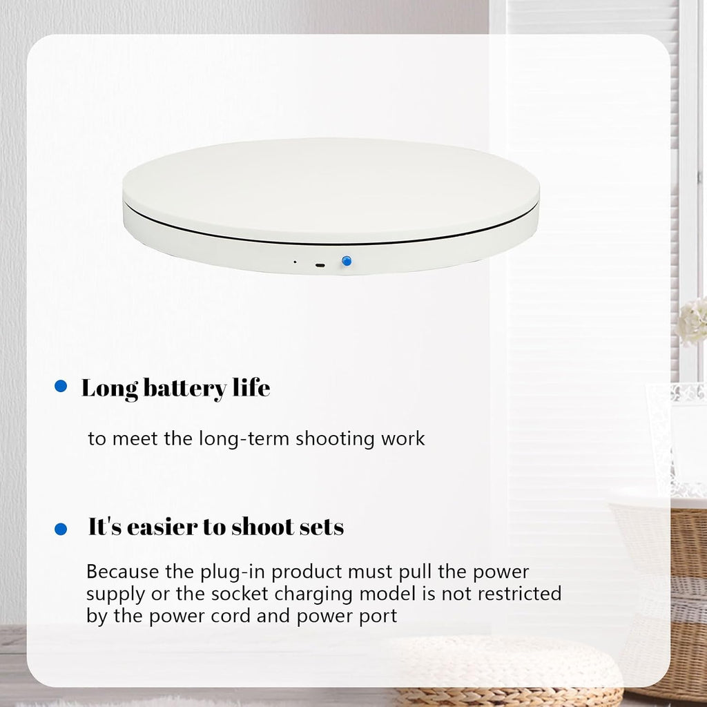 YVV White 11.8in Rotating Display Stand with Remote, USB Powered Adjustable Speed 360 Rotating Turntable, Electric Turntable Display for Product Photography, Jewelry, Models, 66LB Load Capacity