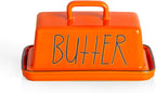 Sweejar Ceramic Butter Dish with Handle Lid, 7.3 Inch Porcelain Large Butter Keeper with Cover, Perfect for East/West Butter (Orange)