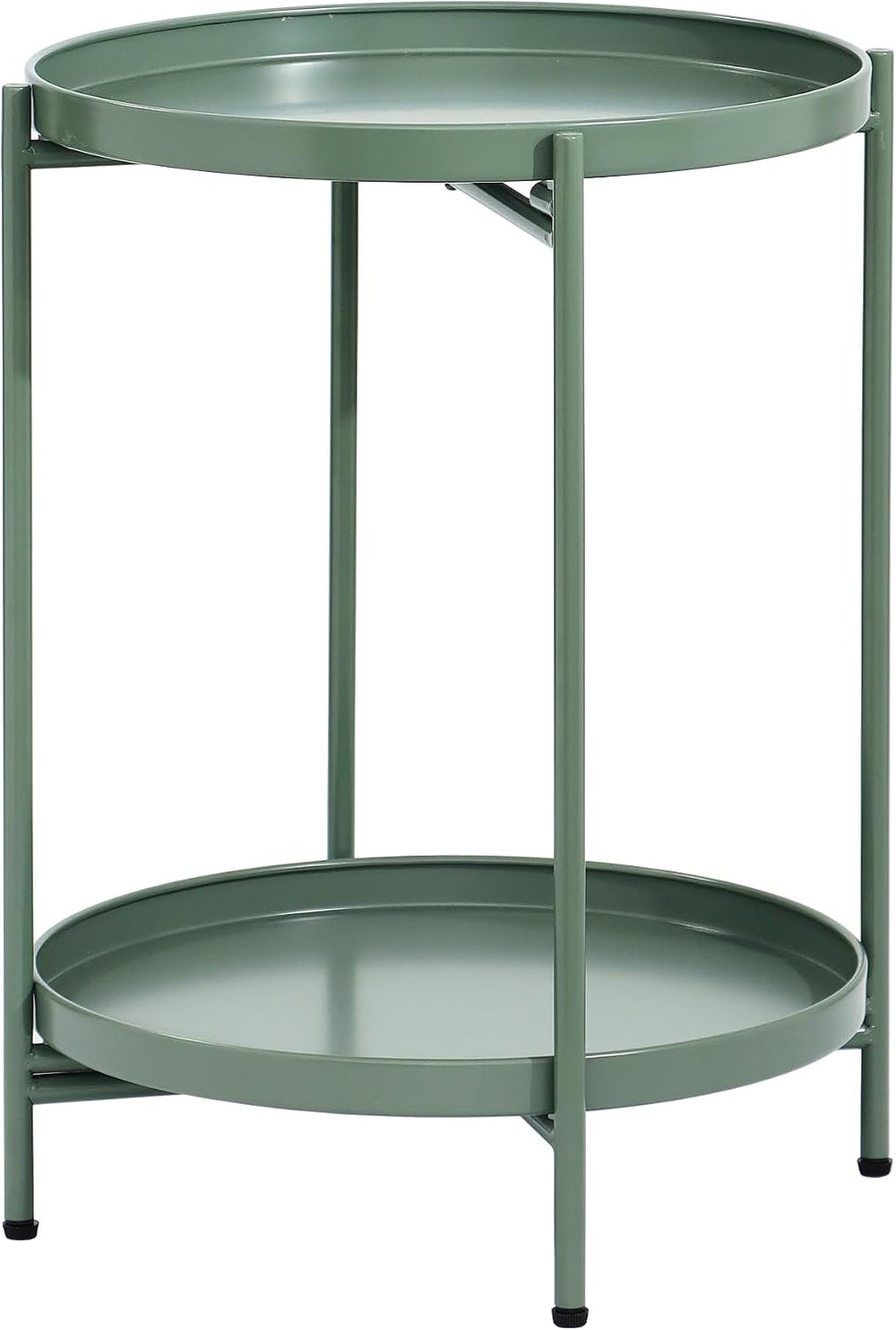 2-Tier Round End Side Table, Small Metal Side Table with Removable Tray, Fold...