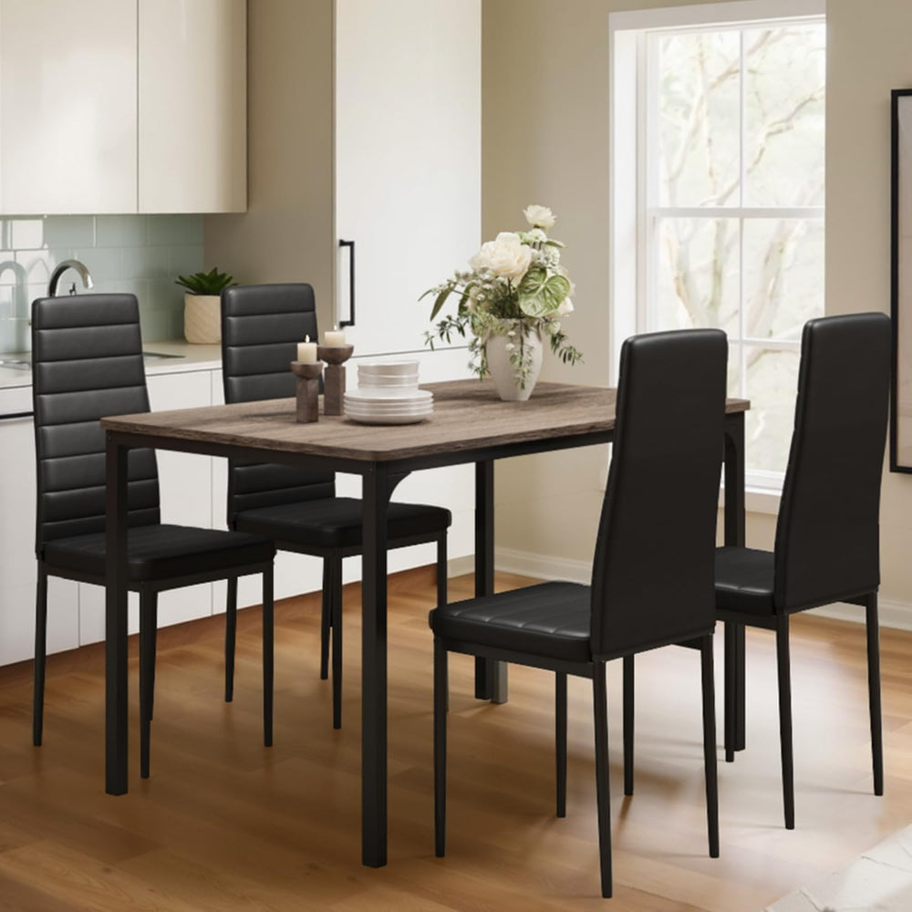 Gizoon 5-Piece Dining Table Set for 4, Kitchen Table with PU Chairs Grey