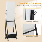 COSTWAY Mirror Jewelry Cabinet with Wheels, Standing Full-length Mirror with Jewelry Storage, Lockable Jewelry Organizer Box with Drawers, Rolling Jewelry Armoire for Women Girls Bedroom (White)
