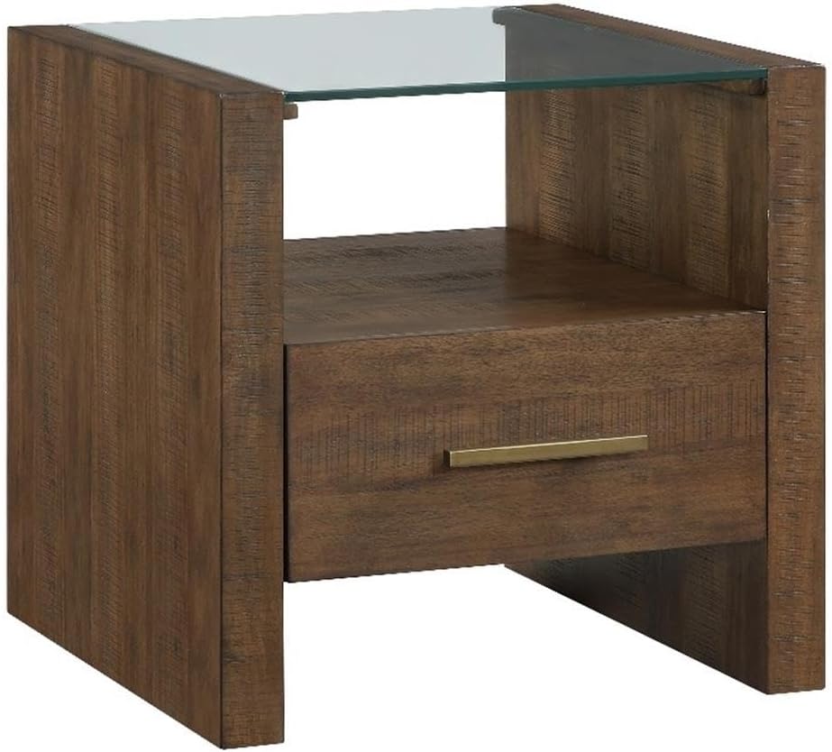 Steve Silver Garland Glass Top End Table in Toffee Finish