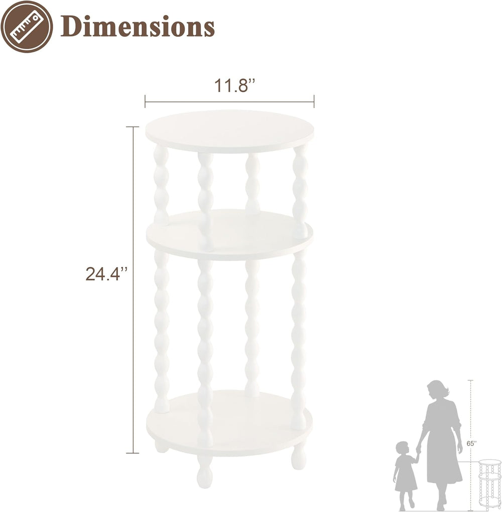 AWASEN Small Round Side Table, White End Table with 3-Tier Open Shelf for Sma...