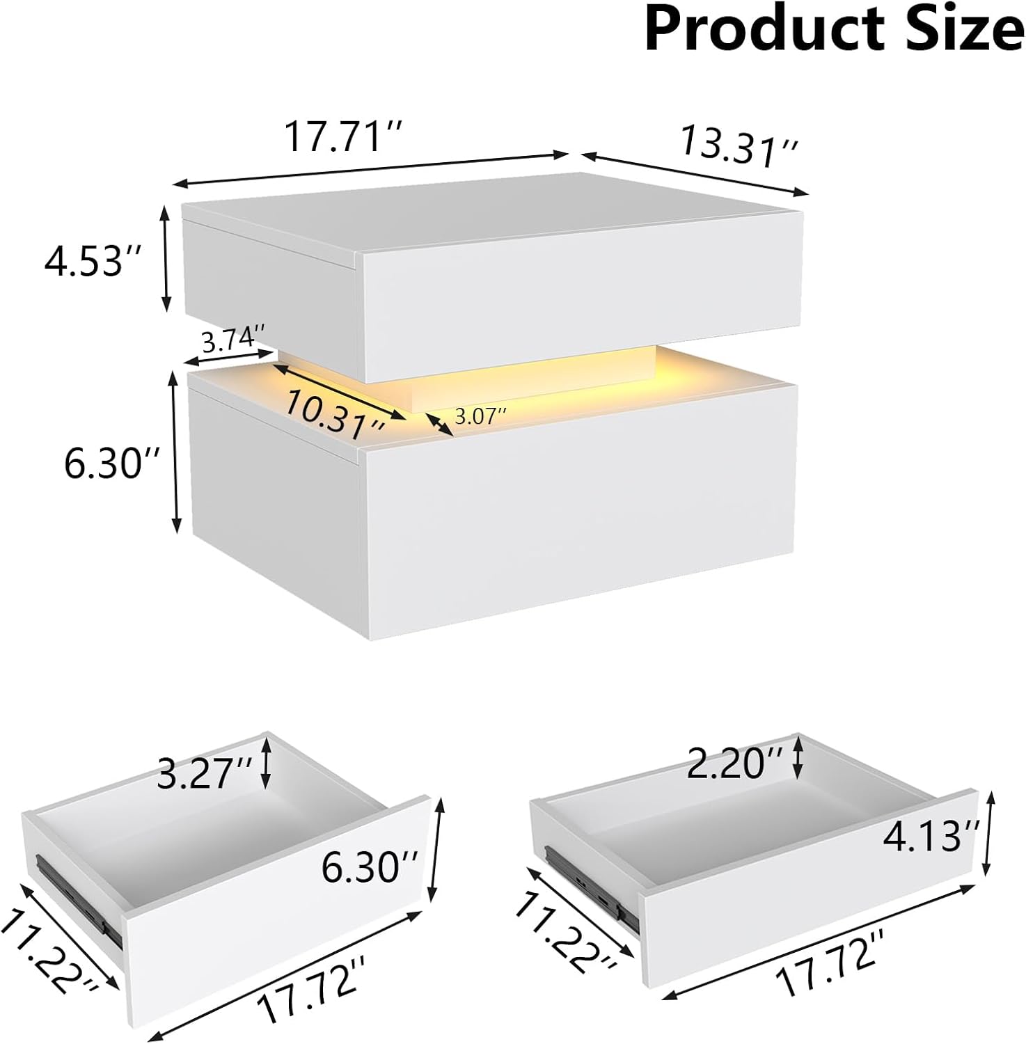 Floating Nightstand Set of 2, Wall Mounted Night Stand with Led Lights, Modern Bedside Tables with Drawers for Bedroom, Easy Assembly