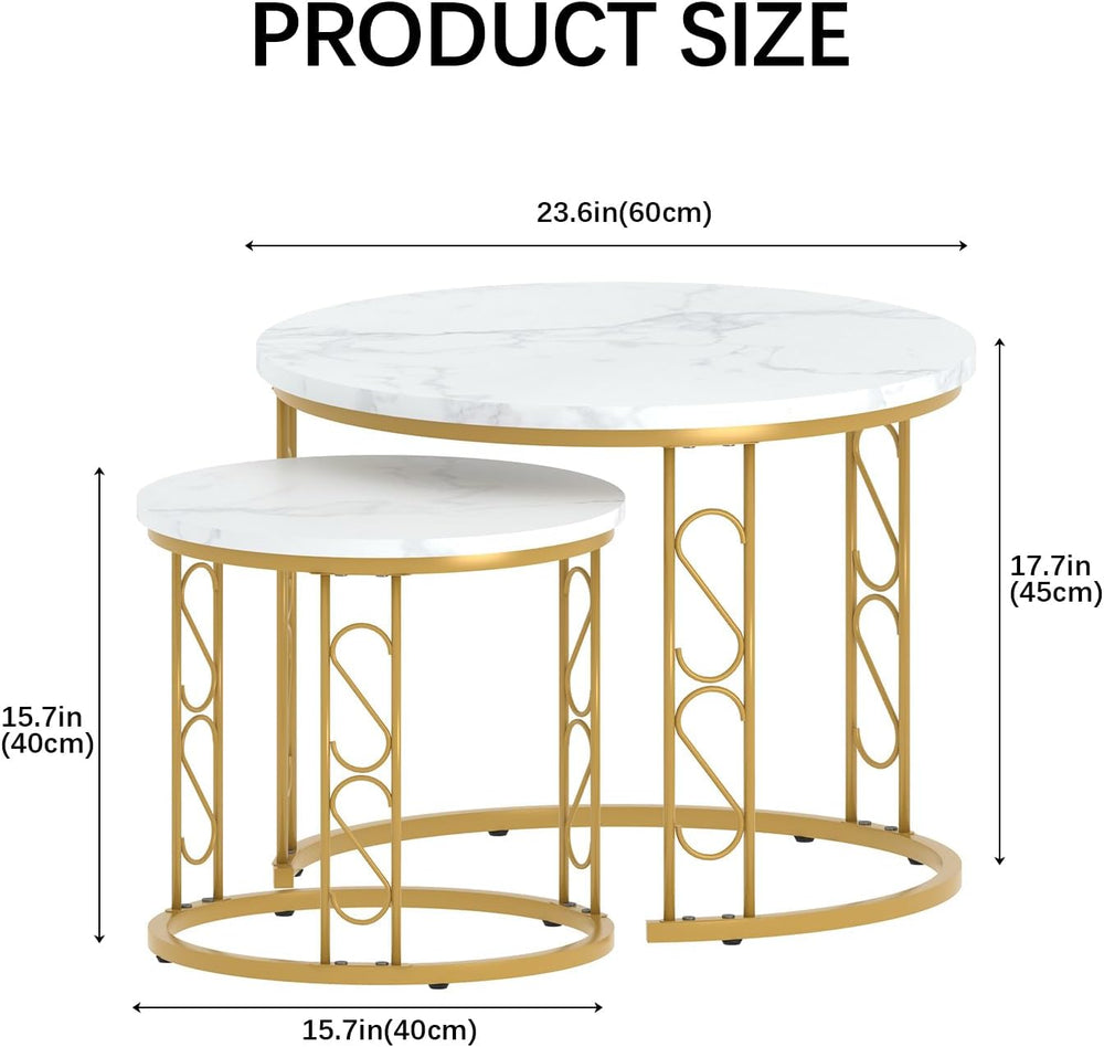 Garden 4 you Coffee Table Faux Marble Nesting Table for Small Place 2 Sets Mo...