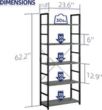 NUMENN 5 Tier Bookshelf, Tall Bookcase Shelf Storage Organizer, Modern Book Shelf for Bedroom, Living Room and Home Office, Dark Grey