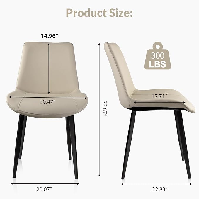 Dining Chairs, Modern PU Leather Dining Room Chair with Sturdy Metal Legs, Upholstered Seat Dinner Chairs Accent Side Chairs for Indoor Kitchen Living Room (Light Grey, Set of 2)