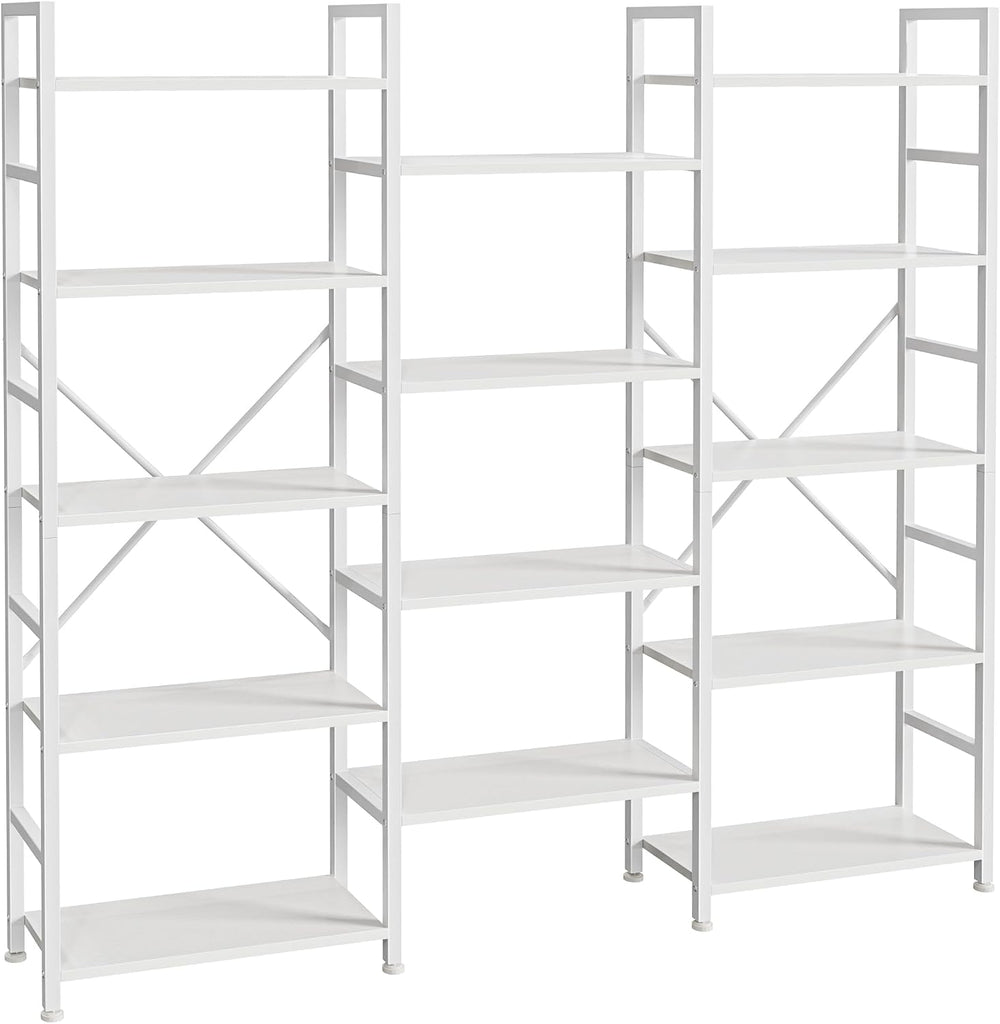 SUPERJARE Triple Bookshelf, Bookcase with 14 Open Display Shelves, Wide Book ...