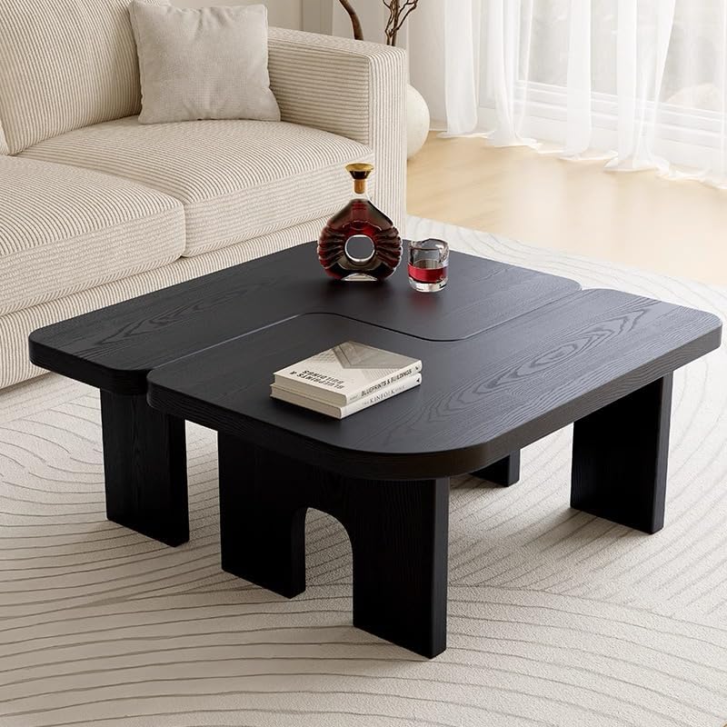 53.15" Antique Black Wood Nesting Coffee Table Set | 70.86 Inch Extended...