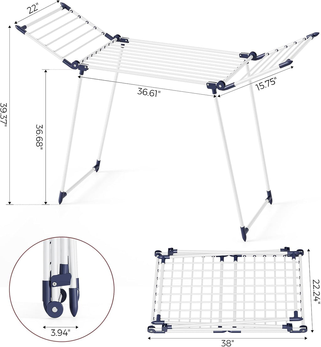 APEXCHASER Clothes Drying Rack Foldable, Large Drying Rack Clothing, Winged Laundry Rack Folding Indoor Outdoor, Metal Clothes Airer for Bedding Towel Sweater Heavy Duty, 68.9" X 22" X41.3", White