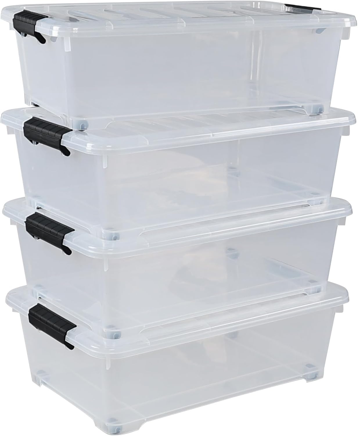 Saedy 20 L Clear Under Bed Storage Bins with Lids, 4 Pack Wheeled Underbed Storage Containers Boxes