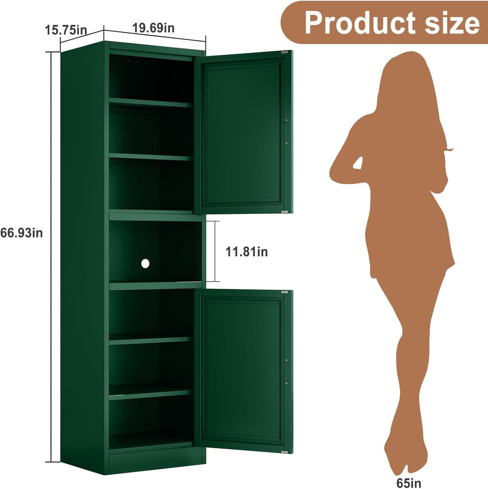 Tokawa 67" Tall Pantry Cabinet, Kitchen Metal Storage Cabinet with Breat...