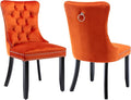 Modern Dining Chairs Set of 2, Tufted Upholstered Dining Chair with Solid Wood Legs, Orange Velvet Accent Chair, Sillas de Comedor, Comfy Kitchen Chairs (Orange, Velvet, 2Pcs)