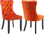 Modern Dining Chairs Set of 2, Tufted Upholstered Dining Chair with Solid Wood Legs, Orange Velvet Accent Chair, Sillas de Comedor, Comfy Kitchen Chairs (Orange, Velvet, 2Pcs)