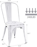 Devoko Metal Indoor-Outdoor Chairs Distressed Style Kitchen Dining Chairs Stackable Side Chair with Back Set of 4 (White)