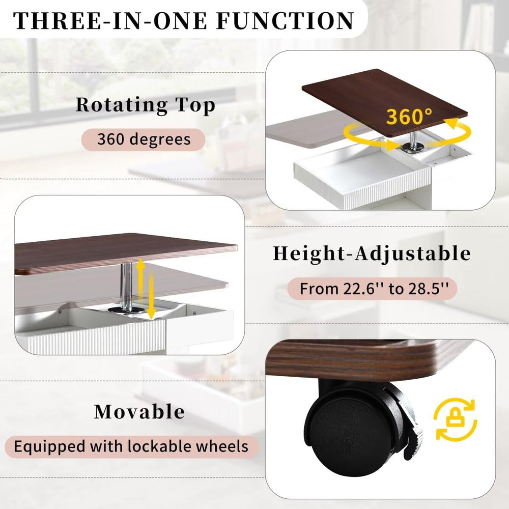 29.5" Adjustable End Table with Wheels, Modern Multifunctional Sofa Side...