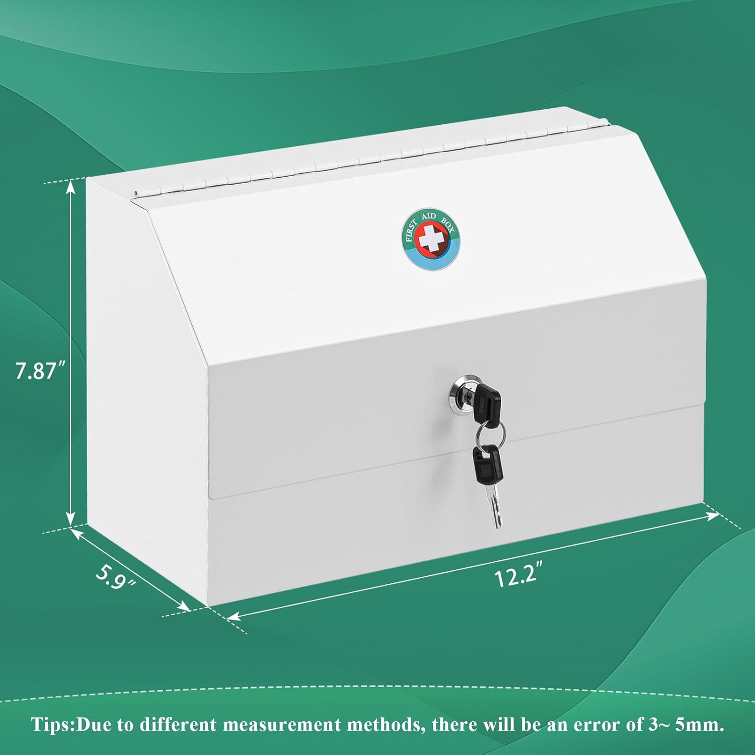 KYODOLED Wall Mount Medicine Lock Box, Drug Cabinet with Key, Large Capacity Secure Steel Prescription, First Aid Kit for Emergencies Home and School use, White, 12.2 * 5.9 * 7.87 inch