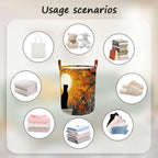 Laundry Baskets 15.7x19.7 Inch Black Cat Autumn Sunset Tree Design Collapsible Laundry Hamper with Handles Oxford Fabric Clothes Storage Bin Foldable Dirty Clothes Organizer for Bedroom Bathroom