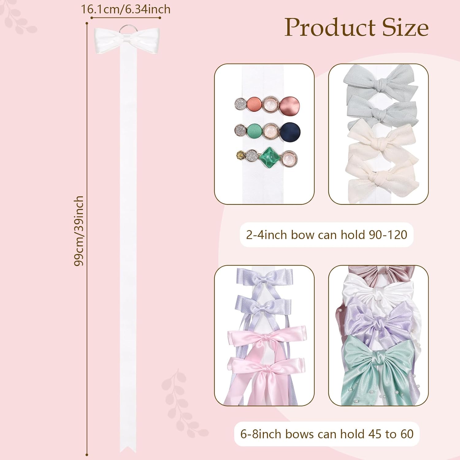 3 PCS Bow Holder for Girls Hair Bows, Ribbon Hair Clip Oraganizer Hair Barrettes Storage for Women,Wall Hanging Alligator Clip Hair Accessories Organizer Bedroom College Dorm Decor (White)