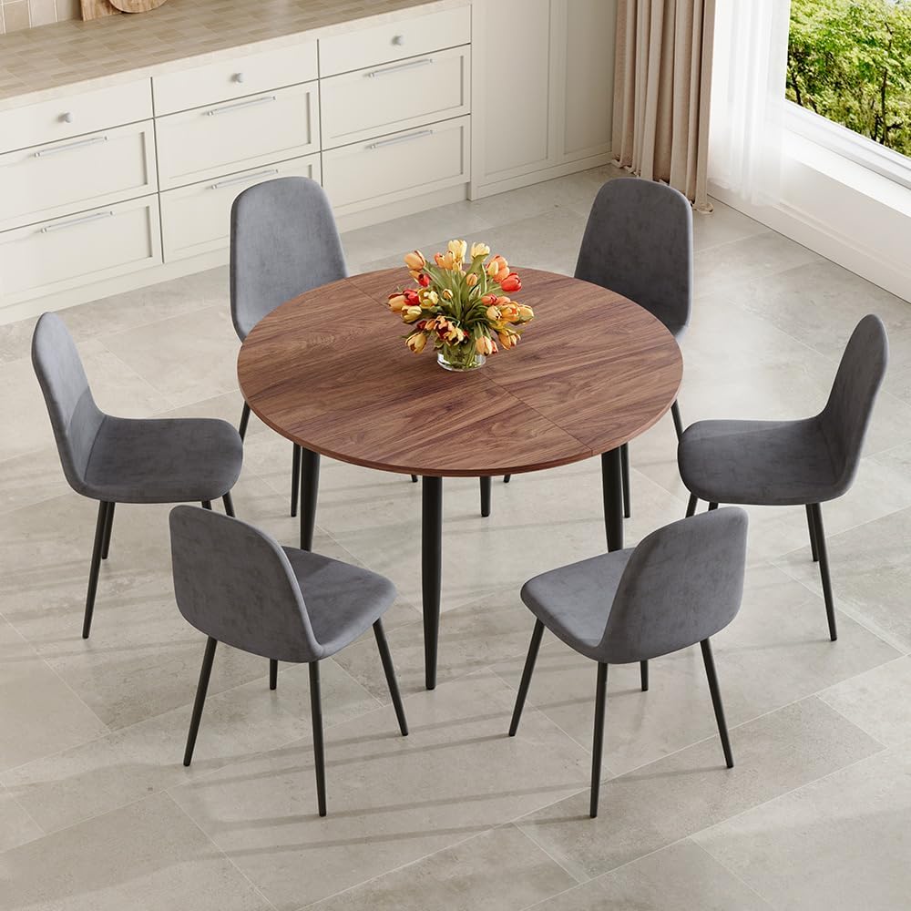 FURNITO Round Dining Table Set for 6, 42"-54" Extendable Dining Roo...
