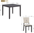 KEIKI 5-Piece Standard Height Dining Table Set with Square Table, 4 Upholstered Curved Backrest Chair, for 4 Person, Modern Style Table Set, Easy Assembly, for Kitchen, Dining Room, Black+Beige