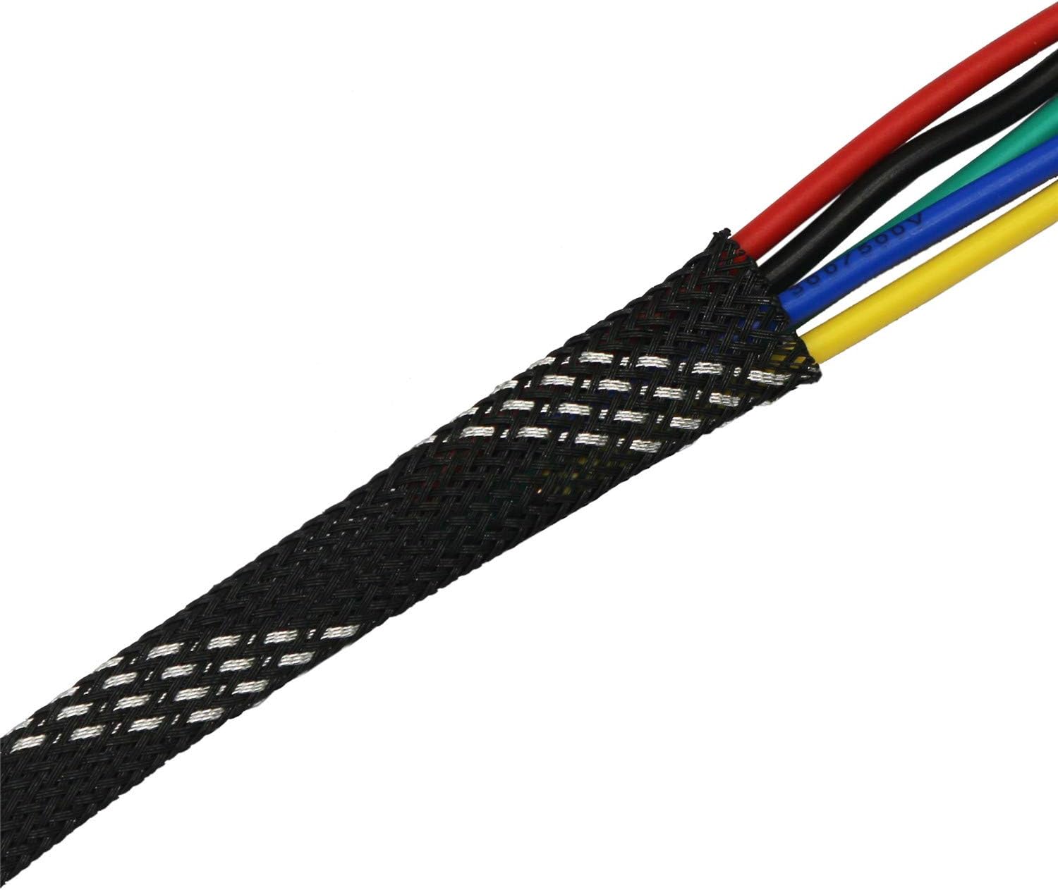 30ft PET Expandable Sleeving Wire Cable Sleeve (2/3", Silver&Black)