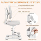 Costzon Kids Chair, Study Desk Chair with Ergonomic Double Backrest, Adjustable Seat Height & Depth, and Rotatable Footrest, Armless Kids Office Chair for Girls & Boys Aged 4-12 Years Old (Gray)