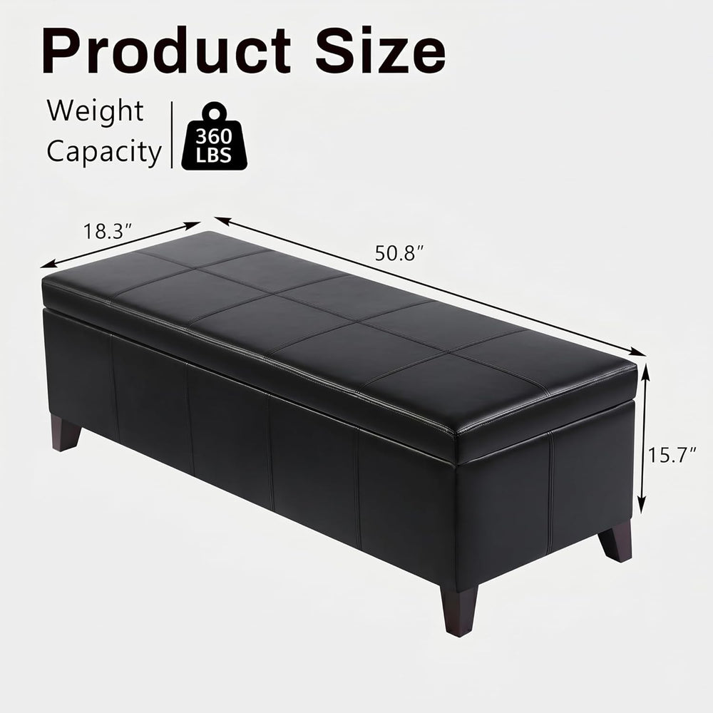 51 Inch Storage Ottoman Bench, Faux Leather Foot Rest with Hinged Lid, Long R...