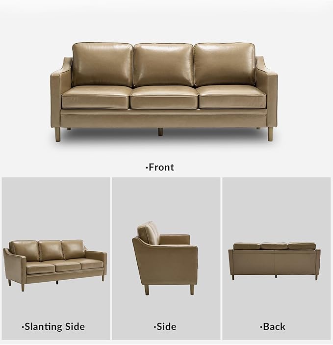 Kingfun Living Room Furniture Sets, 3 Seater Couch and 2 Armchair, Mid Century Modern Sofa Set, Faux Leather Couch with Solid Wood Frame for Living Room & Bedroom, Olive Green