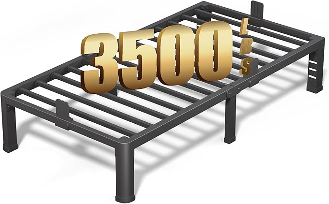 FUIOBYVV 12 Inch Twin XL Bed Frame with Rounded Corner and Headboard Hole Mattress Retainers 3500 LBS Metal Heavy Duty Steel Slats Support No Box Spring Needed Platform Noise Free Easy Assembly