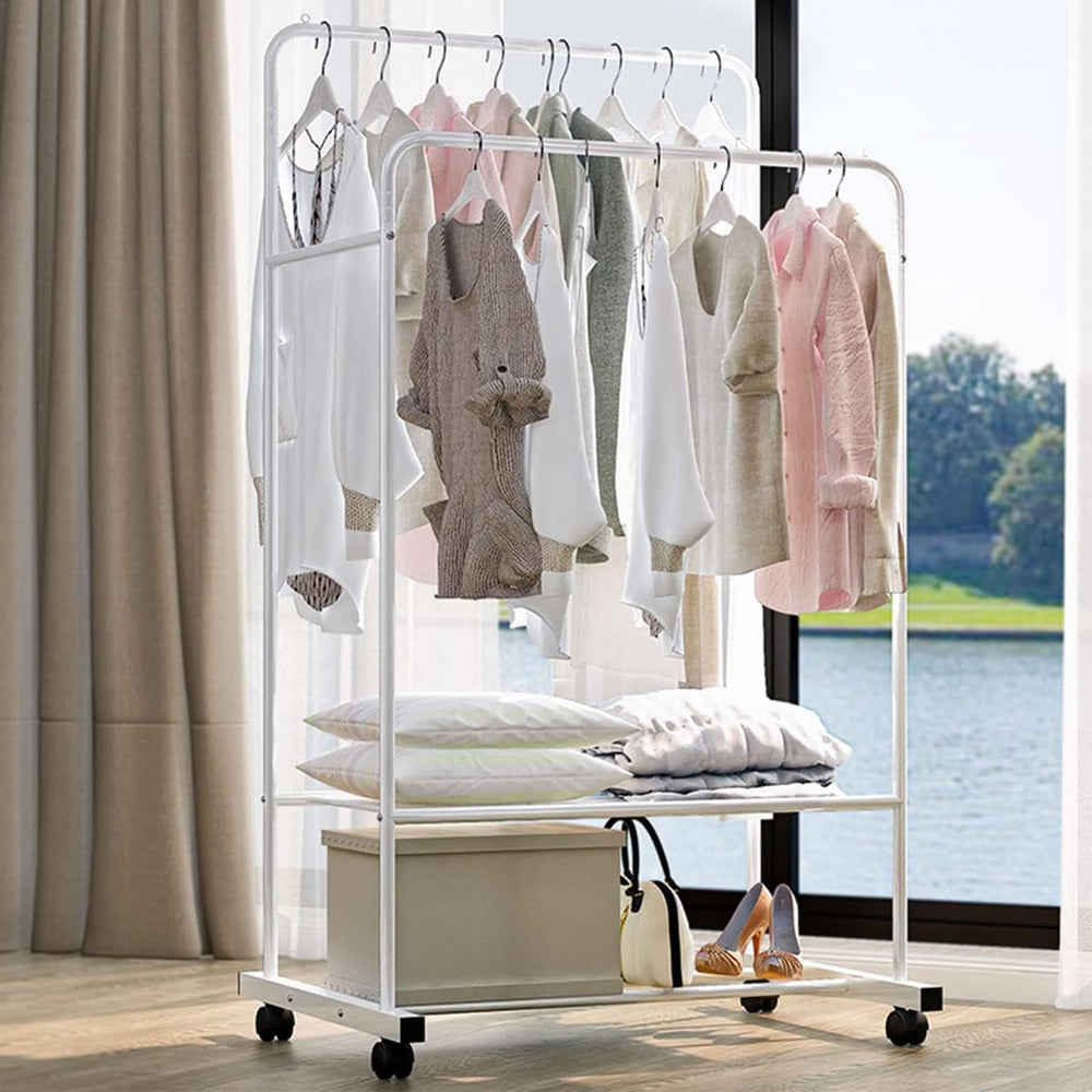 Clothing Garment Rack with Shelves, Upgraded Length Cloth Hanger Rack Stand o...