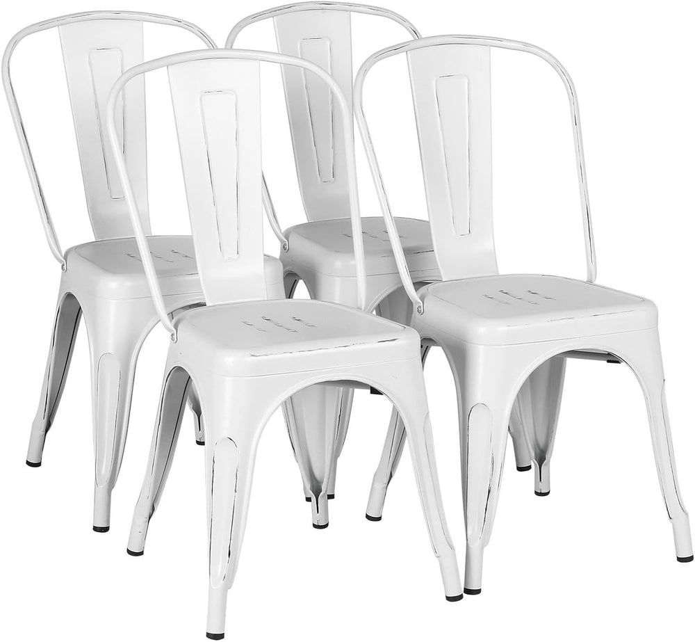Yaheetech Metal Chairs Set of 4, Stackable Dining Chairs with Backs, White