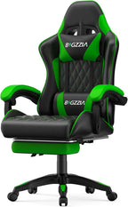 Bigzzia Gaming Chair with Footrest, Ergonomic Computer Game Chair with 20'' Wide Seat, Adjustable Lumbar Support, Headrest, 90°-135° Reclining Gaming Chairs for Adults, Black Green