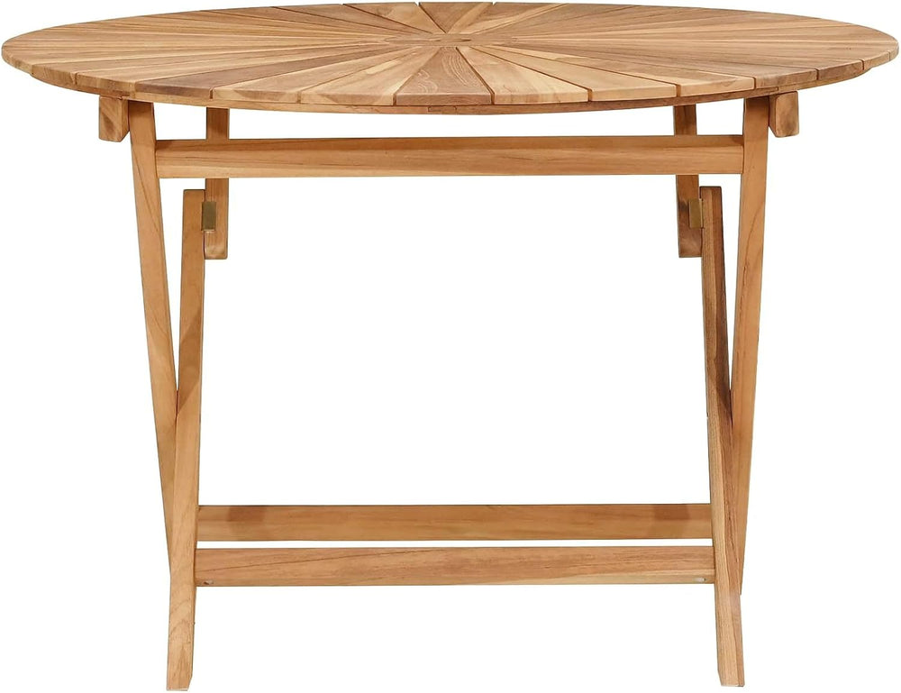 Round Solid Teak Folding Table with Water-Based Finish, 43.31 x 29.53 in, Sla...