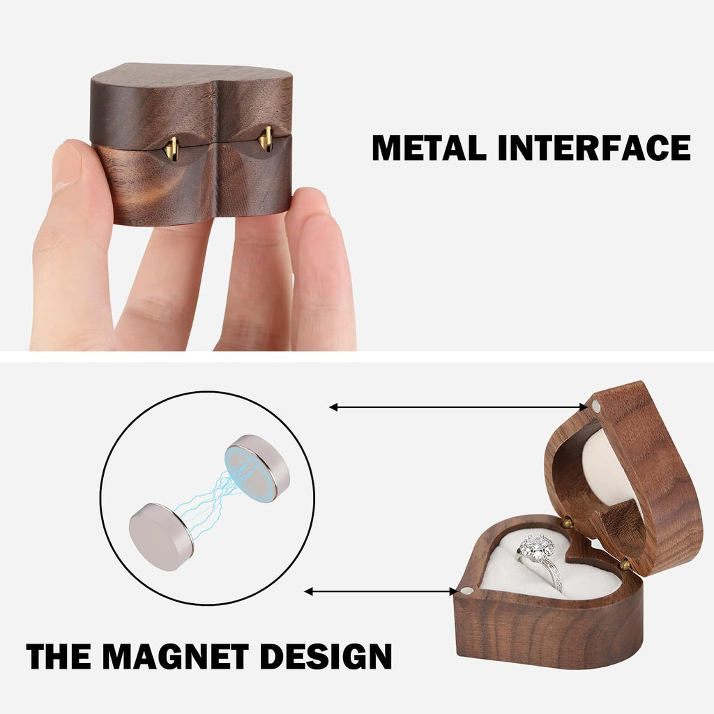 LETURE Wooden Heart Shape Ring Gift Box with Single Slot 2 Slot, Personalized Vintage Wood Jewelry Box for Proposal Engagement Wedding Ceremony Anniversary (White-1 Slot)