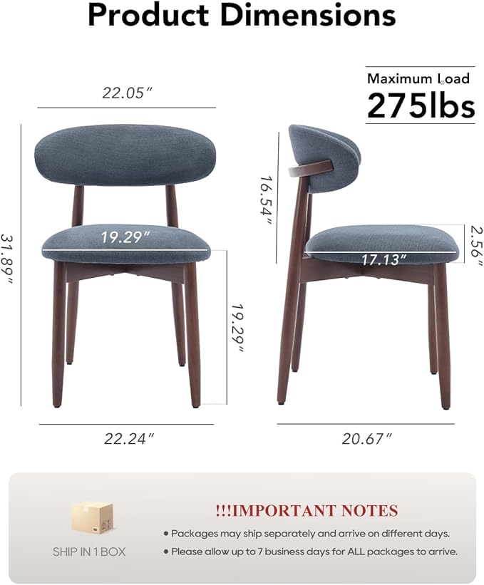 Dining Room Chairs Set of 2, Upholstered Farmhouse Dining Chairs, Modern Fabric Kitchen Chairs with Solid Wood Leg,Blue
