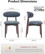 Dining Room Chairs Set of 2, Upholstered Farmhouse Dining Chairs, Modern Fabric Kitchen Chairs with Solid Wood Leg,Blue