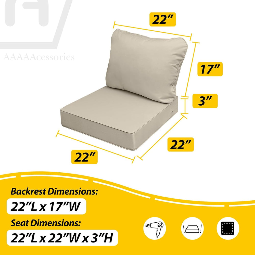 AAAAAcessories Outdoor Chair Cushions, 22 x 22 x 3 + 17 in, 4 Pack