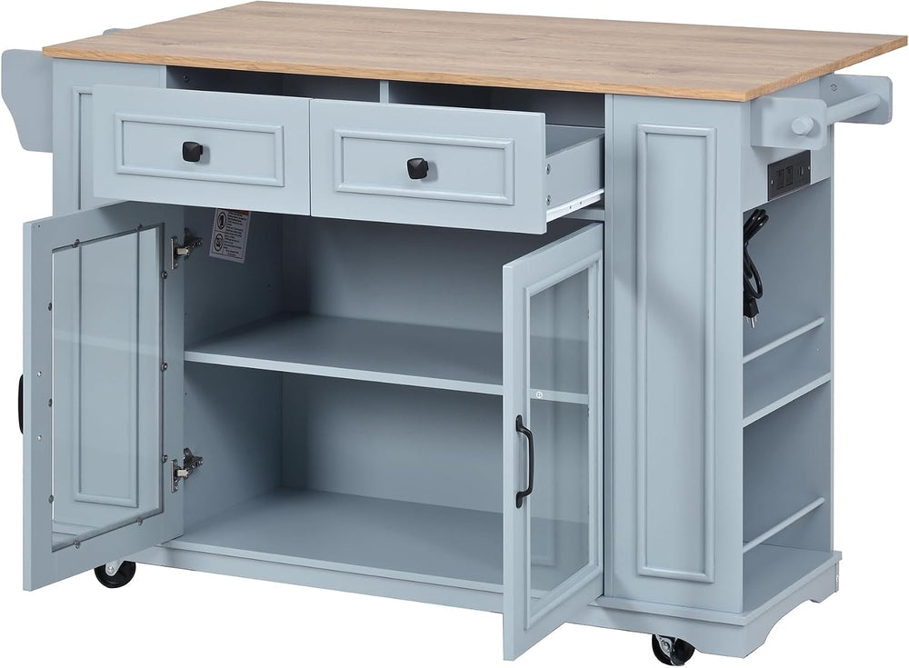 Rolling Kitchen Island Cart with Wood Countertop, Mobile Kitchen Storage Cart...