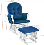 Suite Bebe White Wood and Navy Fabric Glider and Ottoman - Perfect Spot for Bonding with Your Baby